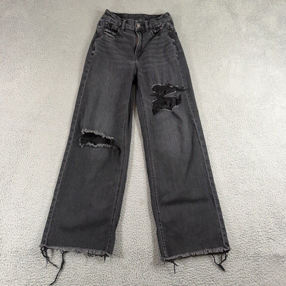 American Eagle Curvy Super High Rise Baggy Wide Leg black sz 00 Women's